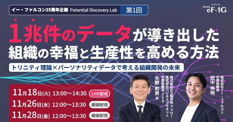 1兆件のデータが導き出した組織の幸福と生産性を高める方法 ~トリニティ理論×パーソナリティデータで考える組織開発の未来~ 1兆件のデータが導き出した組織の幸福と生産性を高める方法 ~トリニティ理論×パーソナリティデータで考える組織開発の未来~